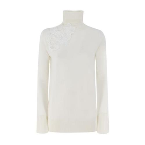 Bloemen Kant Turtleneck Jumper Ermanno Scervino , Beige , Dames