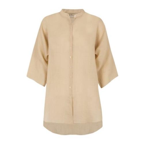 Beige Ramie Mao Kraag Shirt Cortana , Beige , Dames