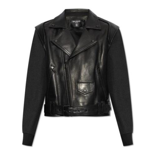 Leren jas Balmain , Black , Heren