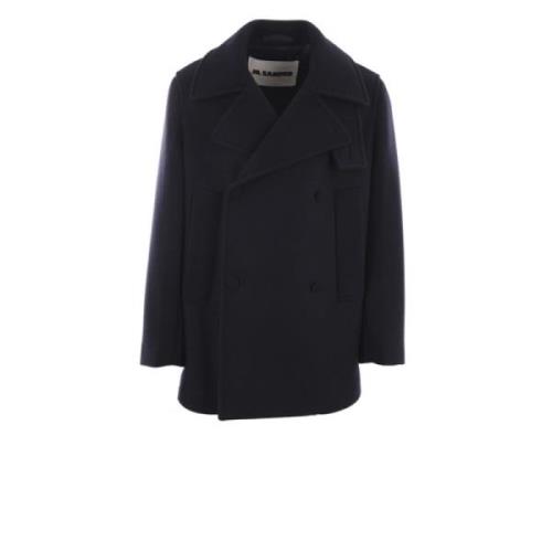 Zwarte Wol Double-Breasted Jas Jil Sander , Black , Heren