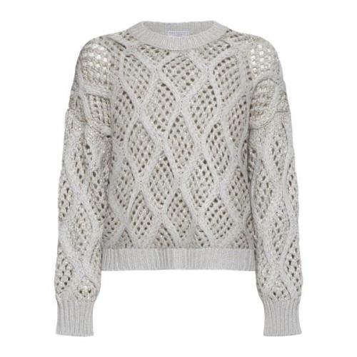 Diamantpatroon Paillet Sweater Brunello Cucinelli , Beige , Dames