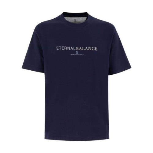 Klassieke Crew-Neck T-shirt met Frontprint Brunello Cucinelli , Blue ,...