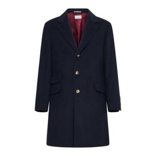 Navy Blue Cashmere Coat Brunello Cucinelli , Blue , Heren