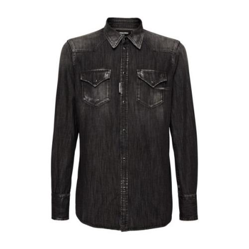 Donkere Wassing Denim Overhemd Dsquared2 , Black , Heren