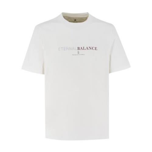 Klassieke Crew-Neck T-shirt met Frontprint Brunello Cucinelli , White ...