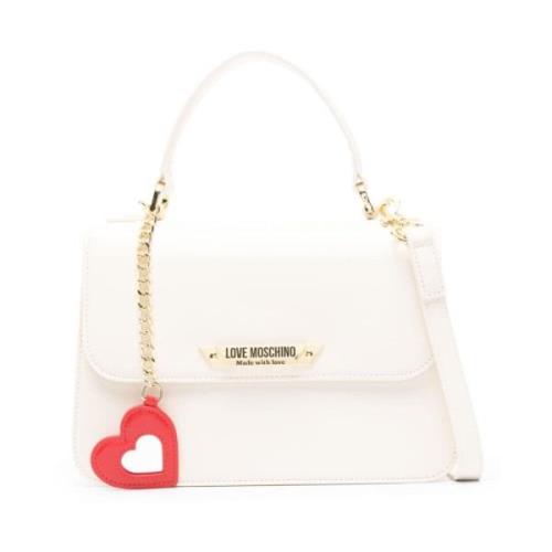 Ivoor Wit Nep Leren Schoudertas Love Moschino , Beige , Dames