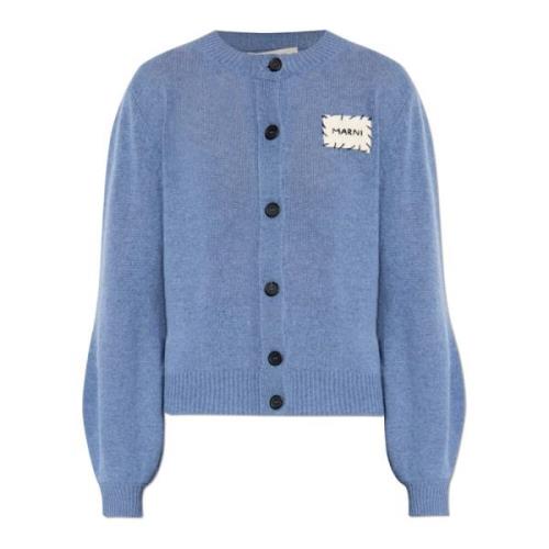 Cardigan met logo patch Marni , Blue , Dames