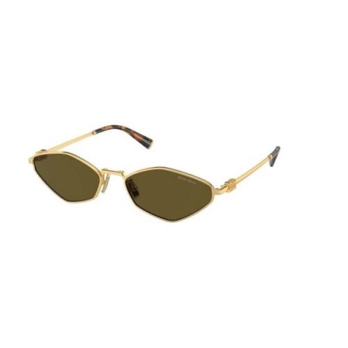 Gouden Frame Bruine Donkere Lenzen Zonnebril Miu Miu , Yellow , Dames