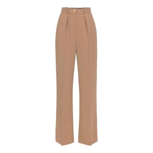 Bruine Crêpe Straight Broek met Gouden Nieten Elisabetta Franchi , Bro...