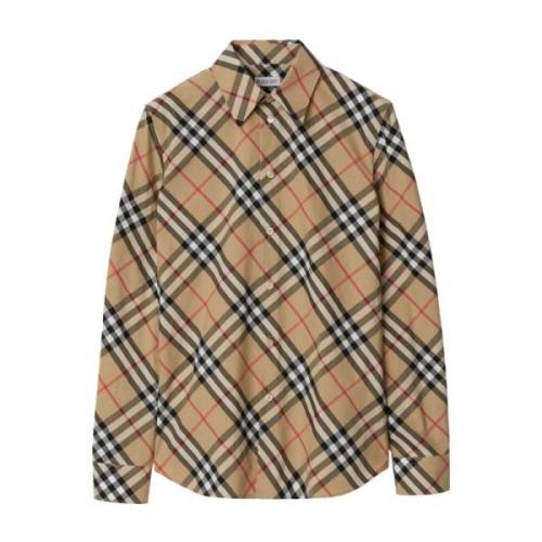 Geruite Shirt Licht Beige Italië Burberry , Beige , Dames