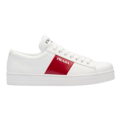 Rood Leren Sneakers Nieuw Met Doos Prada , White , Dames