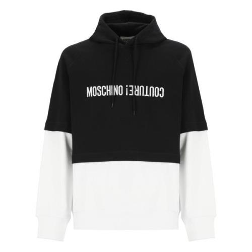 Zwarte Katoenen Hoodie met Logo Borduursel Moschino , Black , Heren