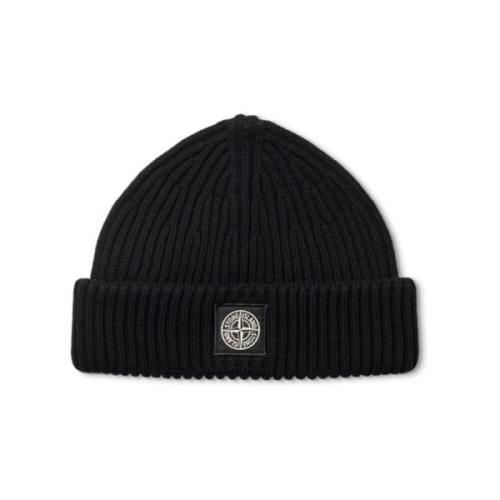 Wol Beanie Kompas Hoed Stone Island , Black , Heren