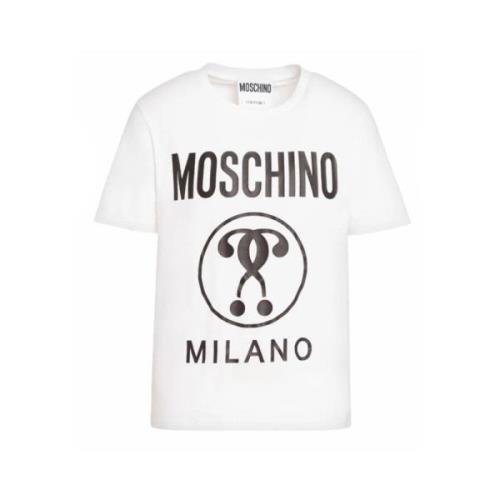 Couture T-shirt Wit Logo Print Moschino , White , Heren