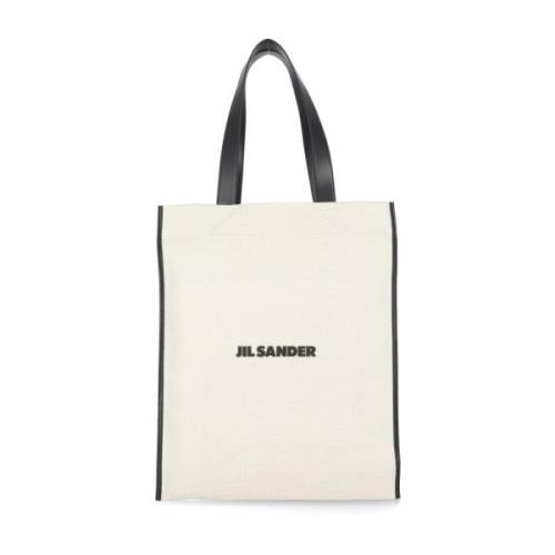 Beige Katoenen Winkelmand met Leren Handvatten Jil Sander , Beige , He...