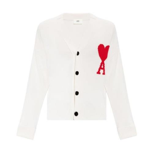 Cardigan met logo Ami Paris , White , Heren