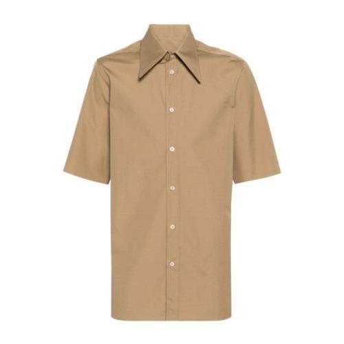 Poplin Overhemd met Puntkraag Ruwe Zoom Maison Margiela , Brown , Here...