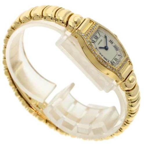 Pre-owned Yellow Gold watches Cartier Vintage , White , Dames