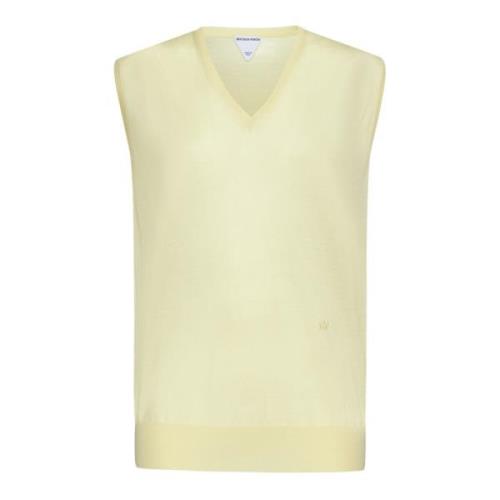 Kasjmier V-hals Vest met Logo Bottega Veneta , Yellow , Dames