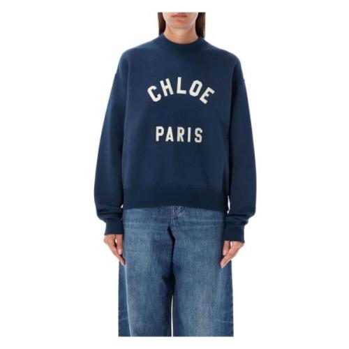 Navy Gebreide Kleding Crew Neck Logo Chloé , Blue , Dames