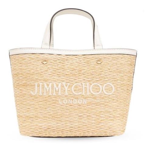 Beige Raffia Leren Schoudertas Jimmy Choo , Beige , Dames