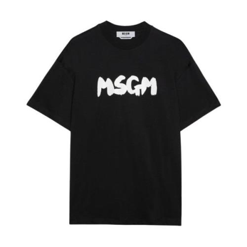 Katoenen Jersey Logo Print T-shirt Msgm , Black , Heren