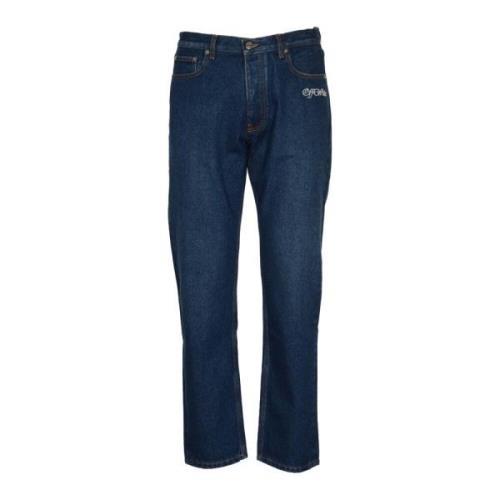 Script Tapered Jeans Medium Blue Off White , Blue , Heren