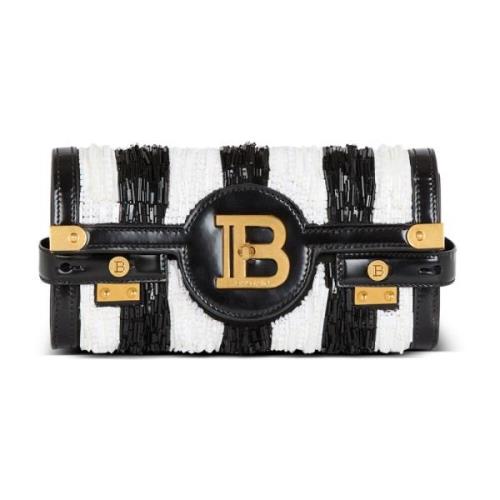 B-Buzz Pouch 23 met geborduurde strepen Balmain , Black , Dames