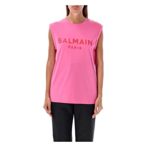 Fucsia Rose Tank Top Balmain , Pink , Dames