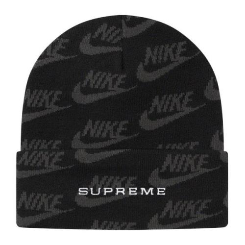 Supreme Jacquard Logos Beanie Limited Edition Nike , Black , Unisex