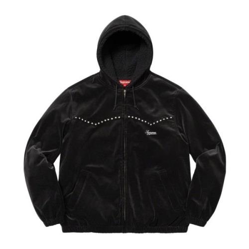 Studded Velvet Hooded Work Jacket Supreme , Black , Heren