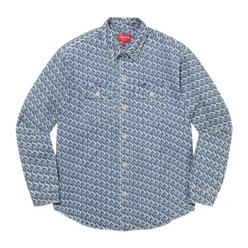 Beperkte oplage Monogram Denim Shirt Blauw Supreme , Blue , Heren