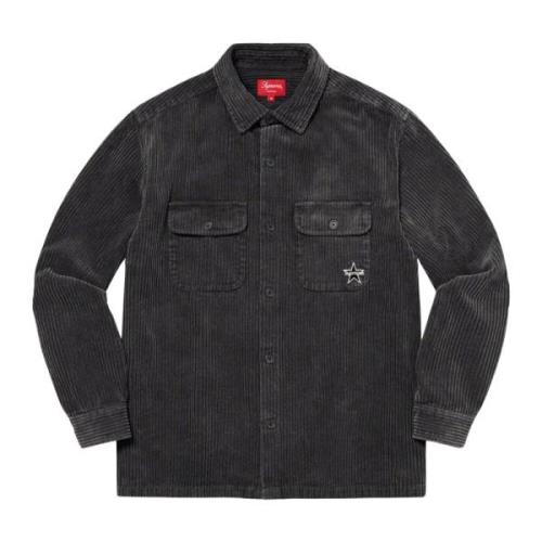 Zwarte Corduroy Shirt met Zakken Supreme , Black , Heren