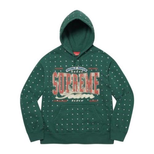 Donkergroene Rhinestone Hoodie Limited Edition Supreme , Green , Heren