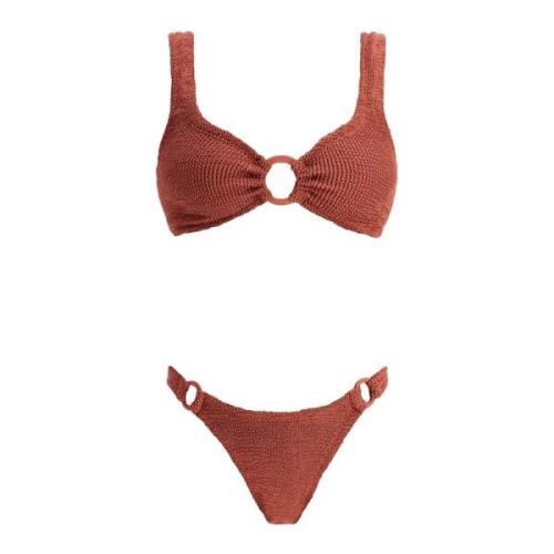 Gerimpeld Metallic Bikini Set met Ringen Hunza G , Brown , Dames