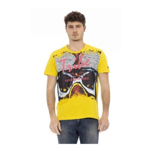 Logo Print Katoenen T-shirt Trussardi , Yellow , Heren