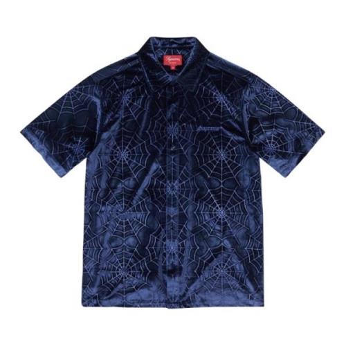 Spider Web Velvet Shirt Navy Supreme , Blue , Heren