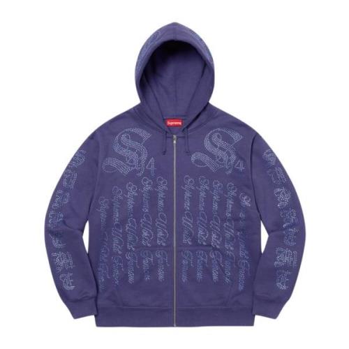 Limited Edition Rhinestone Zip Up Hoodie Supreme , Blue , Heren