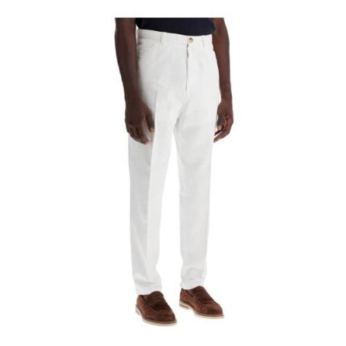 Smal Gesneden Gabardine Broek met Plooien Brunello Cucinelli , White ,...