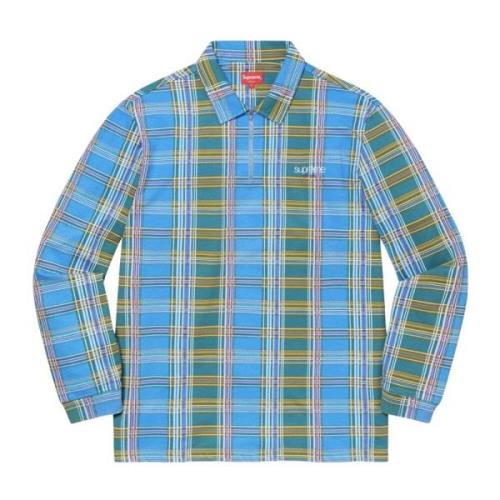 Plaid Zip Up Long Sleeve Polo Supreme , Multicolor , Heren