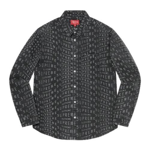 Zwarte Jacquard Logos Denim Shirt Limited Edition Supreme , Black , He...