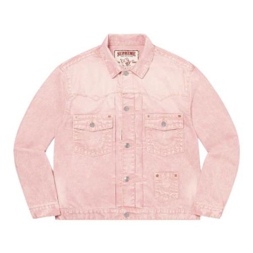 Beperkte oplage Denim Trucker Jacket Pink Supreme , Pink , Heren