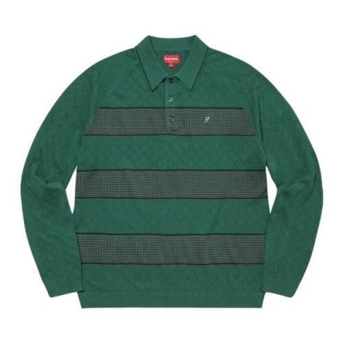 Gestreept Gebreid Poloshirt Groen Supreme , Green , Heren