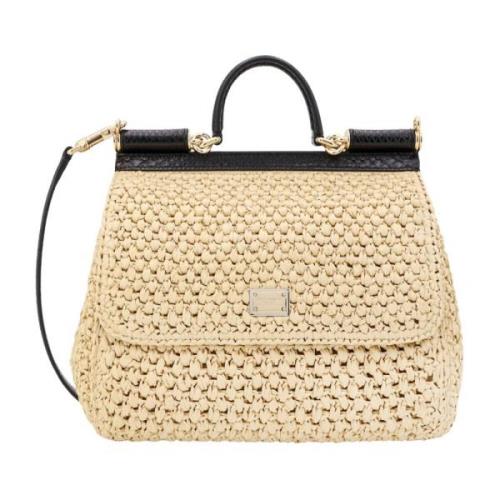 Beige Handtas met Klep Sluiting Dolce & Gabbana , Beige , Dames