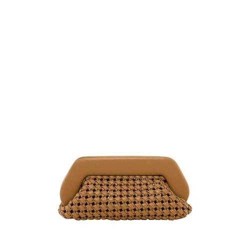 Karamel Knopen Clutch Tas Vegan Stof THEMOIRè , Brown , Dames