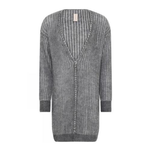 Plated Long Cardigan Charcoal Skovhuus , Gray , Dames