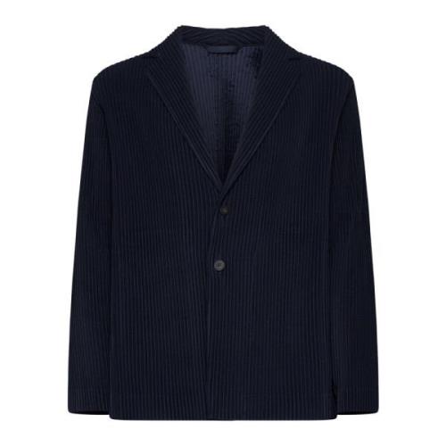 Navy Blue Geplooide Blazer Jas Issey Miyake , Blue , Heren