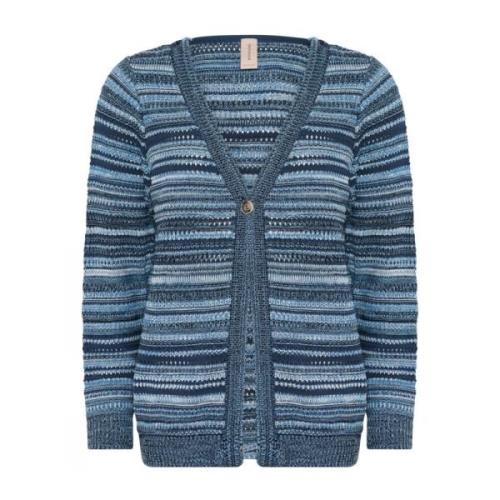 Gestreepte V-hals Cardigan in Marine Skovhuus , Blue , Dames