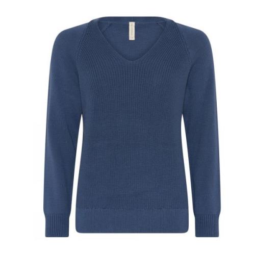 Casual V-Neck Pullover Blouse Jeans Blauw Skovhuus , Blue , Dames