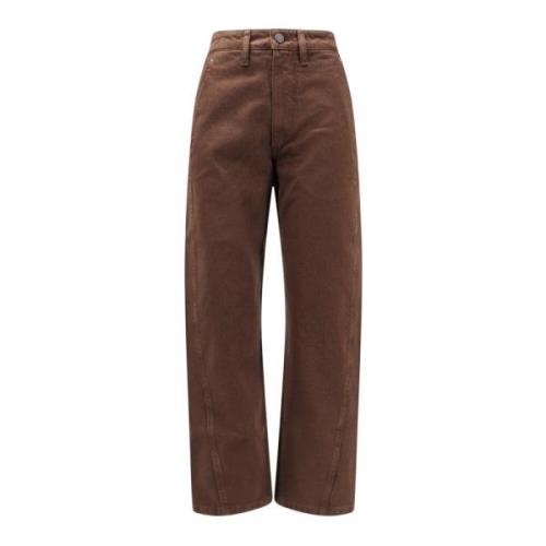 Bruine katoenen broek met knoopsluiting Lemaire , Brown , Dames